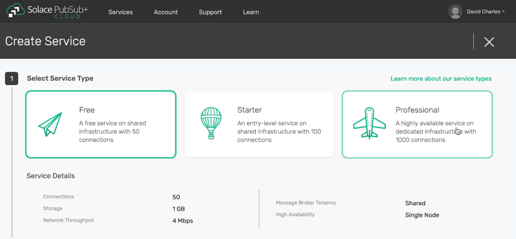 When you log in to a Standard account, you’ll be directed to the Start Service page, where you can choose between Free, Standard and Professional plans.