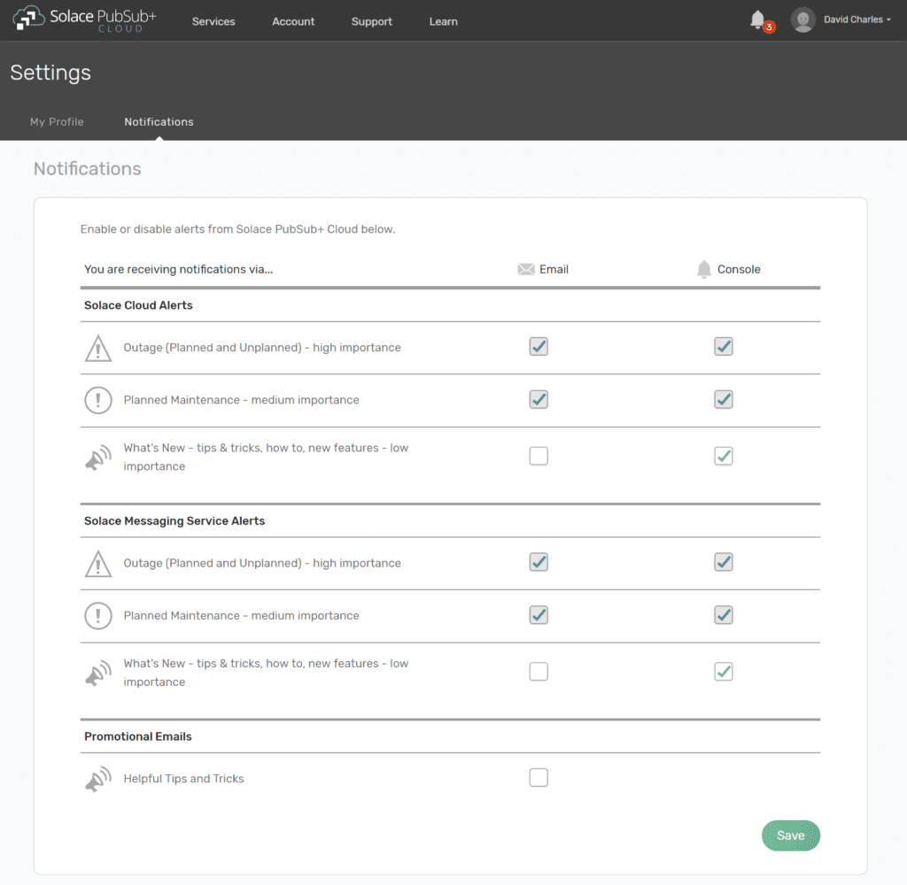 Solace Cloud alerts and Solace messaging service alerts