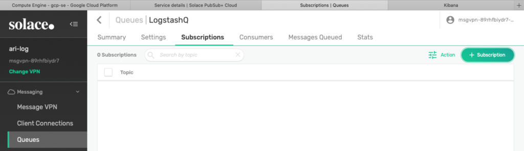 Figure 13 Add subscription to the new Queue