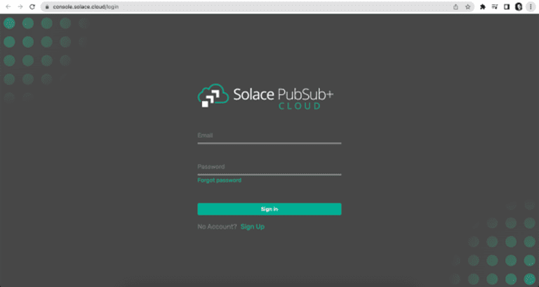 Solace PubSub+ Cloud Sign In/Sign Up Page