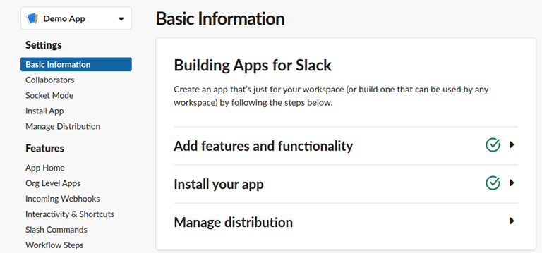 Figure 6: A new Slack app named “Demo App” is created