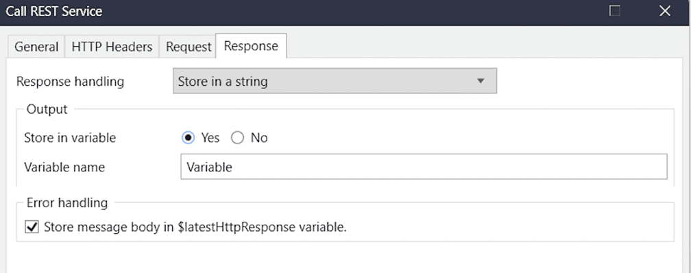 screenshot showing Response handling