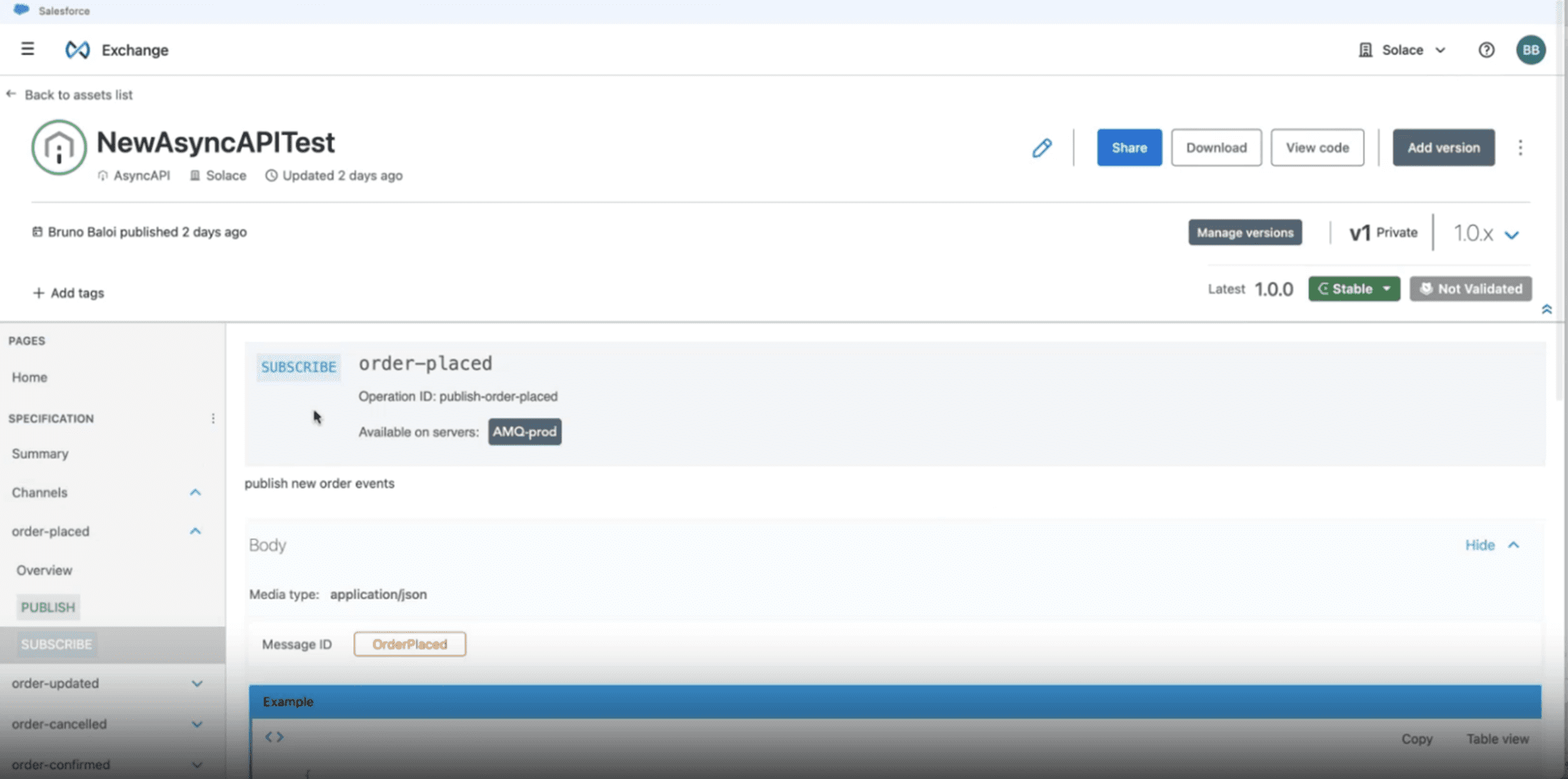  solace mulesoft exchange asyncapi test