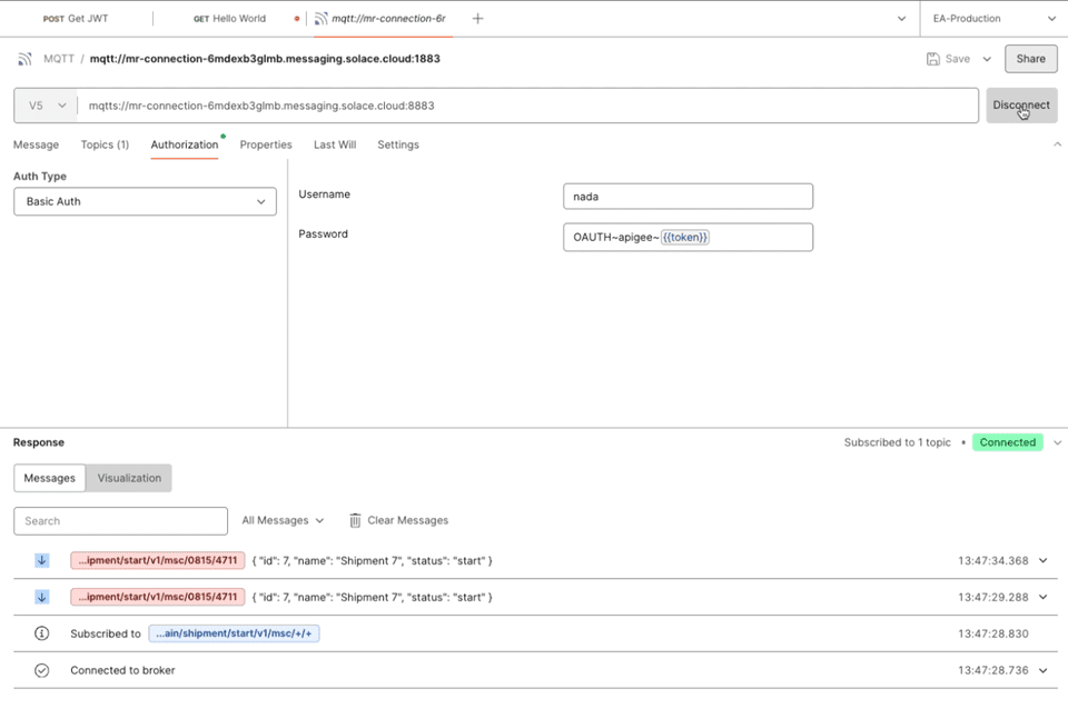  set up a MQTT connection in postman