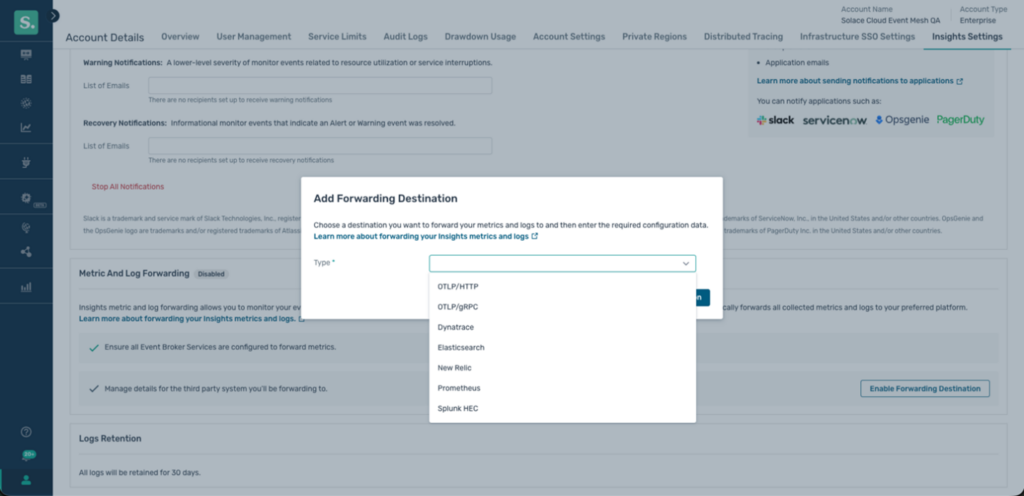 add forwarding destination in platform