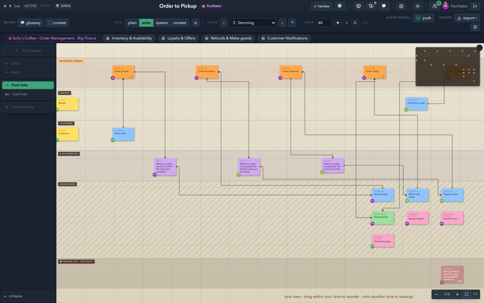 The same wall viewed as lanes: structure emerges without retyping anything.